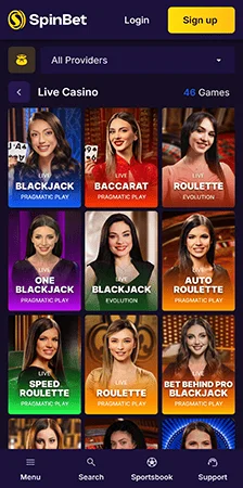 spinbet live casino games