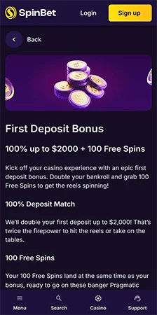 spinbet welcome bonus